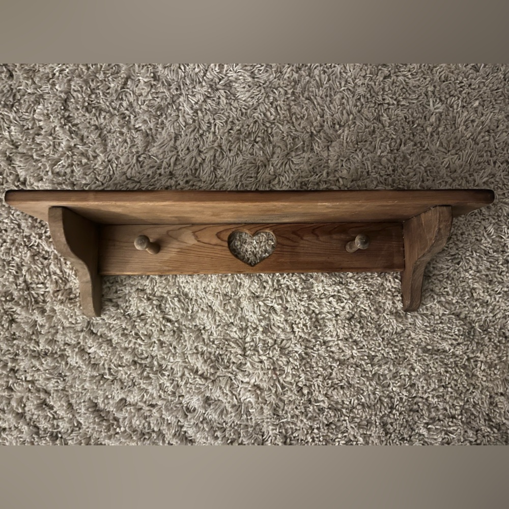 Rustic Brown Wooden Wall Shelf with Heart Cutout